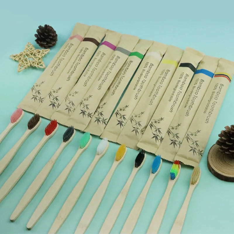 Bamboo Toothbrushes 100Pcs Eco Friendly Resuable Toothbrush Adult Wooden Soft Tooth Brush Customized Laser Engraving 250102