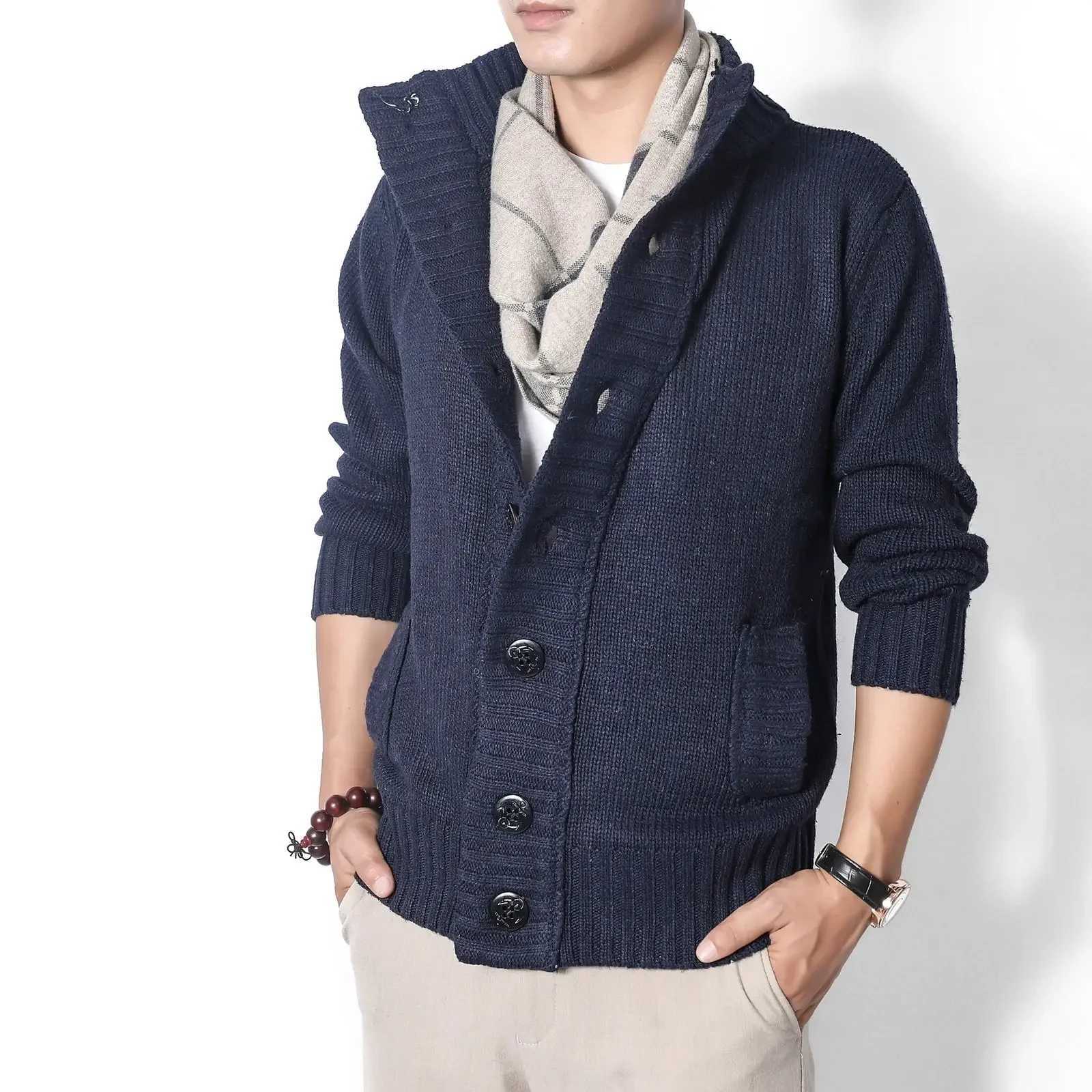 High Quality Korean style jacket colorful long sleeved autumn and winter knitted cardigan mens solid high-quality and fashionable Y2k mens sweater T25
