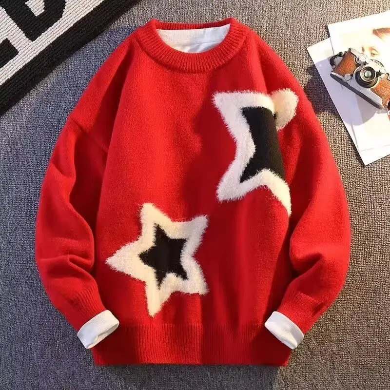 Sweater Mens Fashion Thick Warm Knitted Jumper Sweaters 2024 Fall Winter Korean Fashion Harajuku Men Printed Pullovers 241231