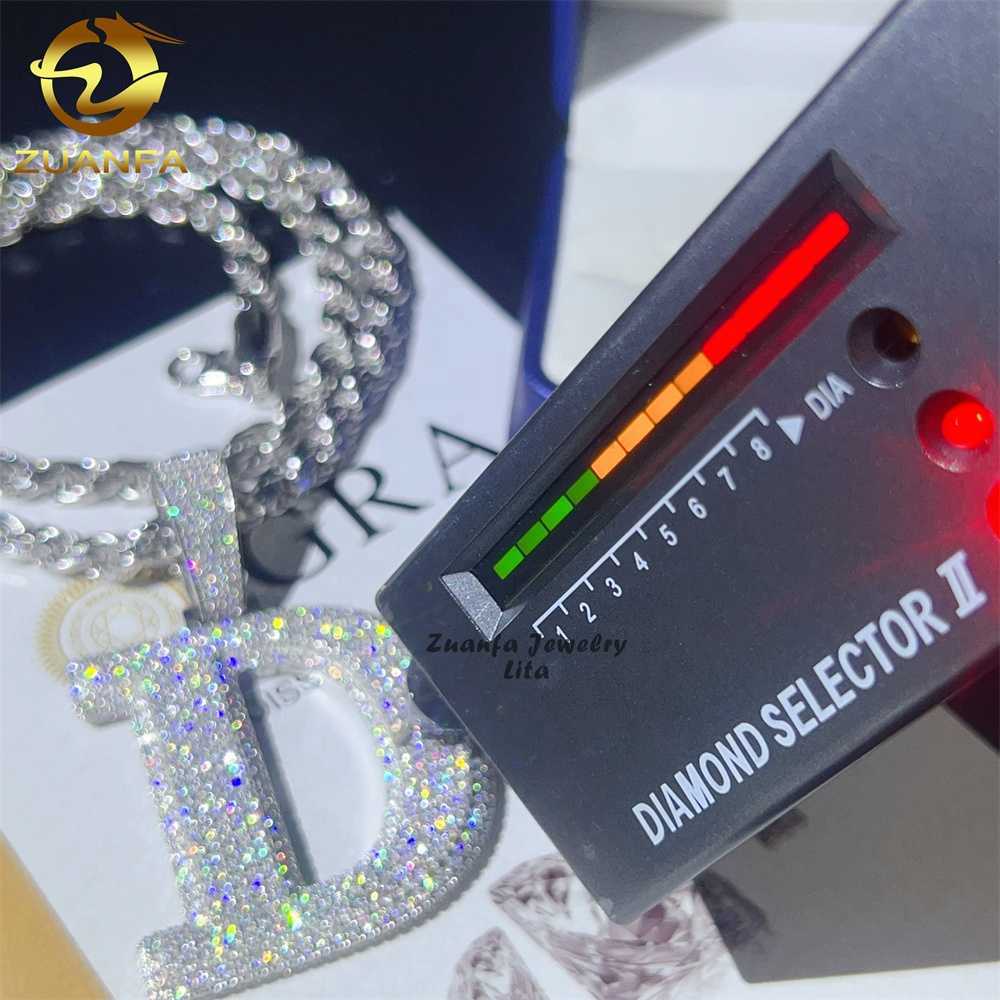 Custom top quality hip hop iced out diamond 925 sterling silver gold initial moissanite letter pendant