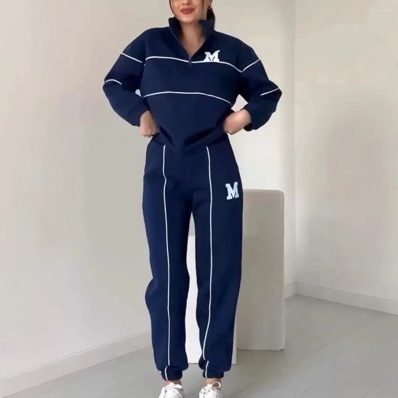 Womens Two Piece Pants Sets Women Pant Set Zipper Tracksuit Jogger Loose Sweatshirts Print Letter Elastic Waist Long Autumn Winter
