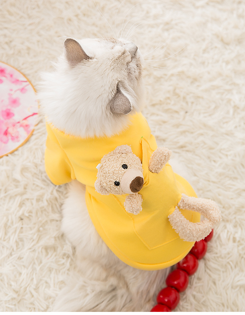 Autumn and Winter Thin Veet Cat Hoodie Kitten Warm Cartoon Two Leg Pet Dog Clothes