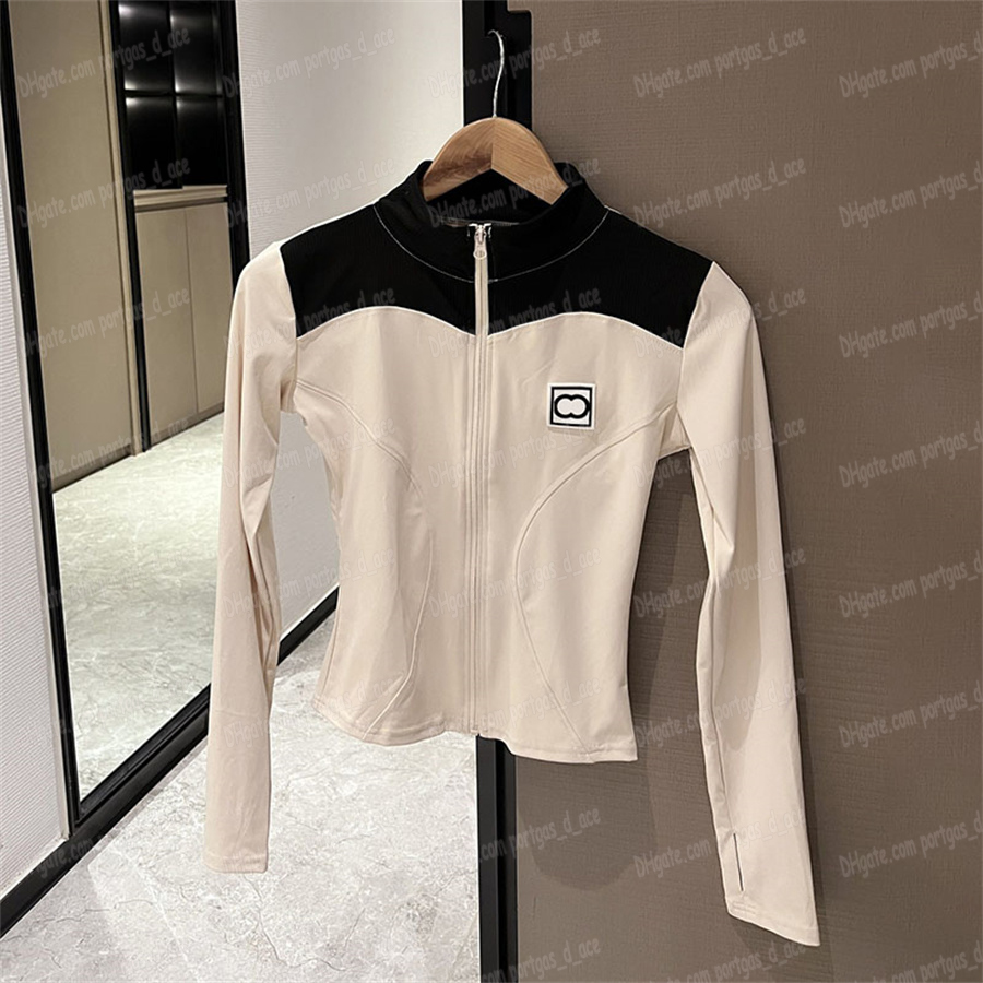 Luxury Women Slim Top High Waist Leggings Tracksuits Contrast Color Zipped Jacket Designer Black Tight Pants Sexy Cropped Tops Yoga Activewear