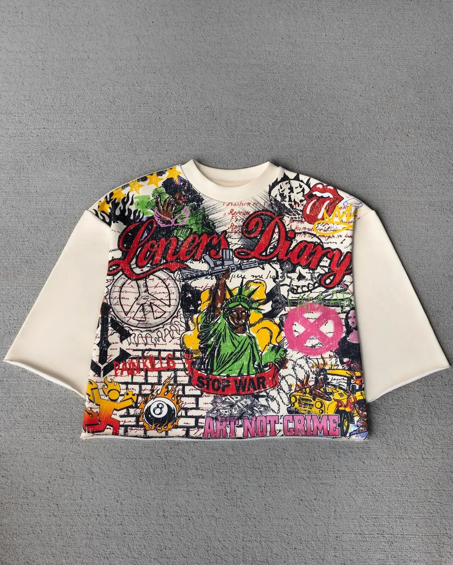 Y2k T-shirt Mens Harajuku Hip Hop Graffiti Print Mid Sleeve Retro Round Neck Short Sleeve Top 241230