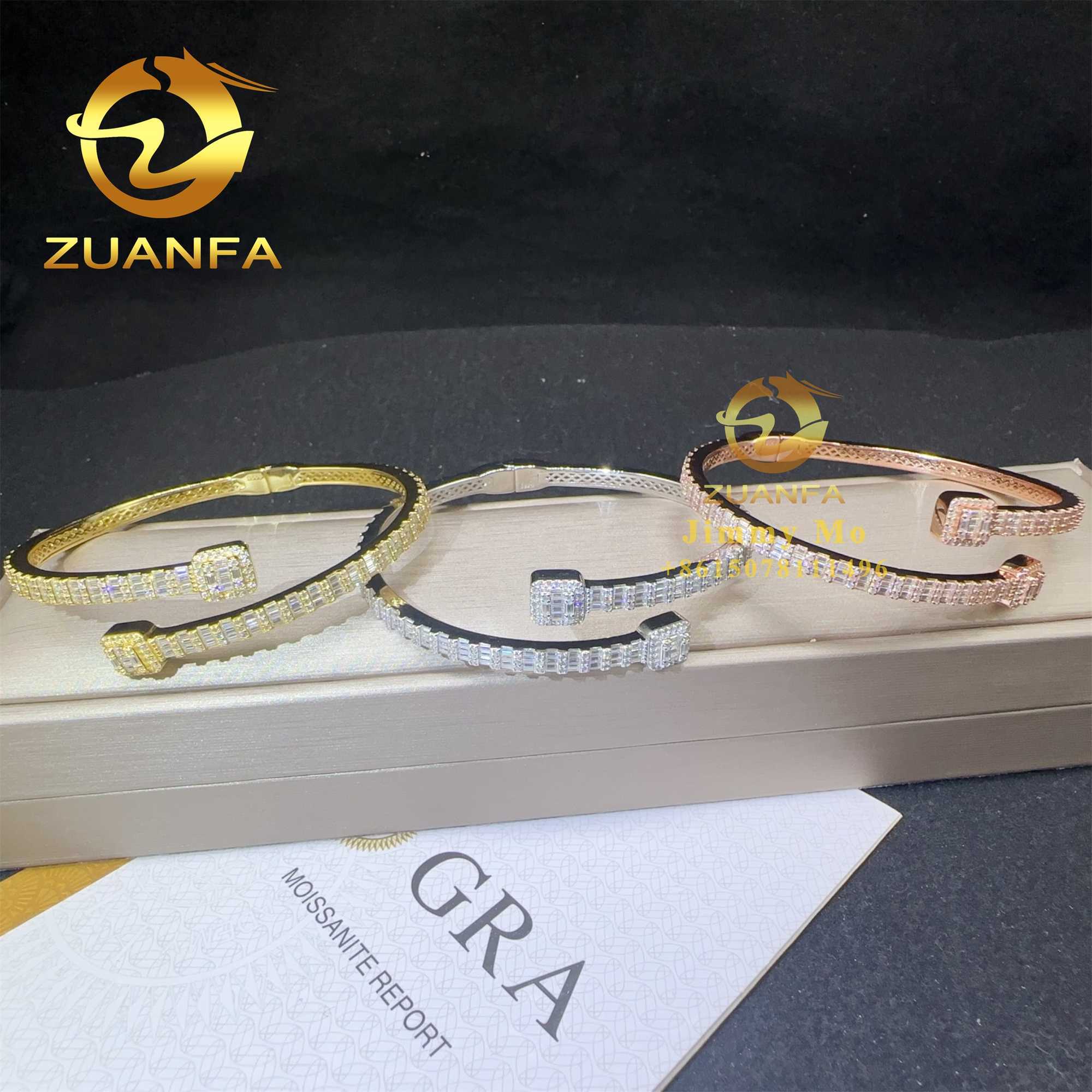 New Arrivals Fashion Men Jewelry 925 Silver Iced Out Hip Hop Jewelry VVS1 Baguette Moissanite Diamond Bracelet Bangle Men