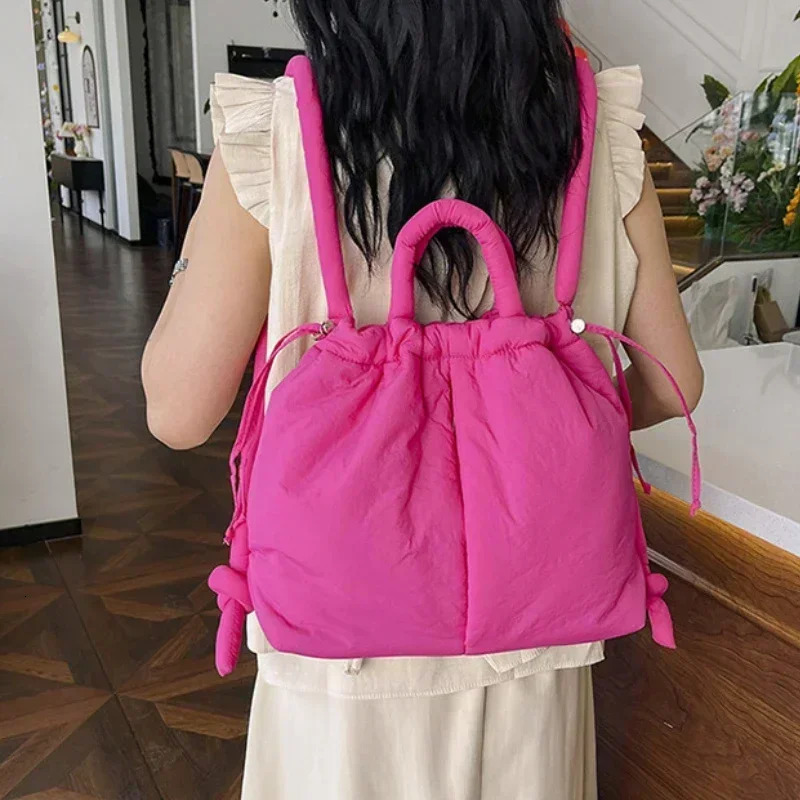 Casual Nylon Padded Tote Bag Soft Puffer Women Shoulder Crossbody Bags Simple Vintage Large Capacity Handbags 250106