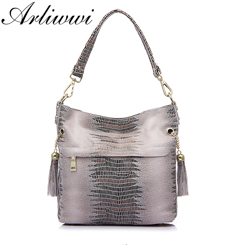 100% Genuine Women's Shoulder Handbags Shiny Emed Lady Suede Cowhide Real Leather Bags New Cross Body Bucket Bag