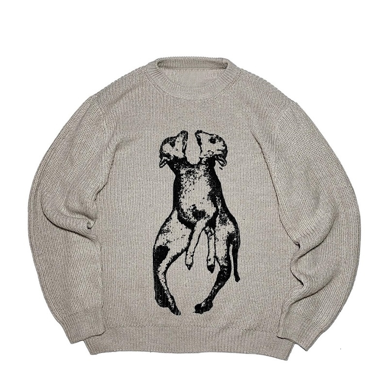 Y2K winter warm Sweaters Harajuku ed puppy Pullover Men Long Sleeve Knitwear Punk Street jumper women clothes vintage top 241231