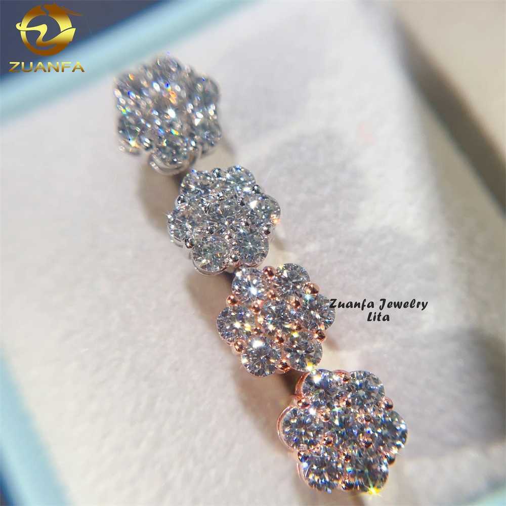 Pass Diamond Tester Screw Back Fashion 925 Sterling Silver Flower Moissanite Earrings