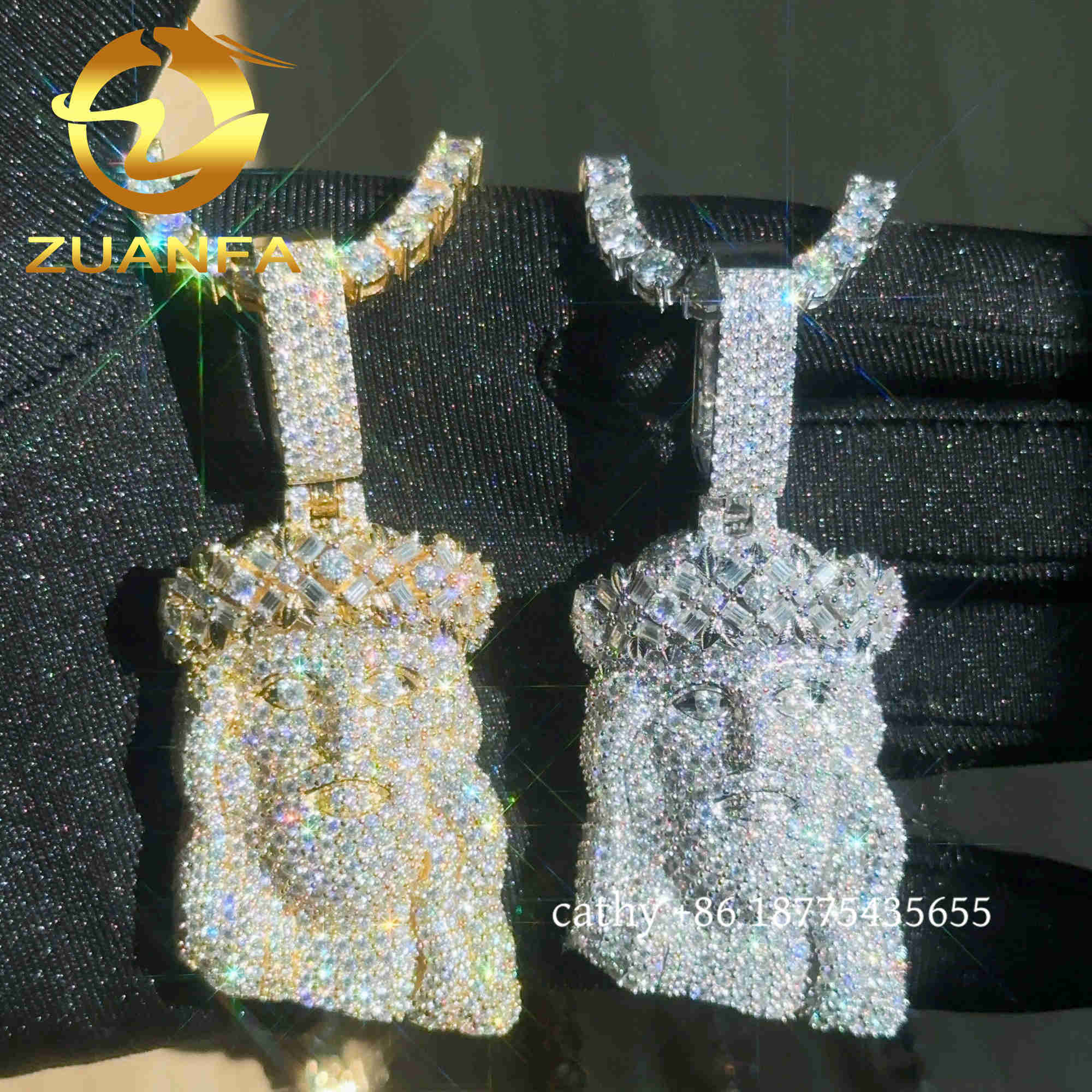 Ready to Ship Iced out Jesus Head Pendant Moissanite Diamond 925 Silver Hip Hop Pendant for Tennis chain Cuban link chain