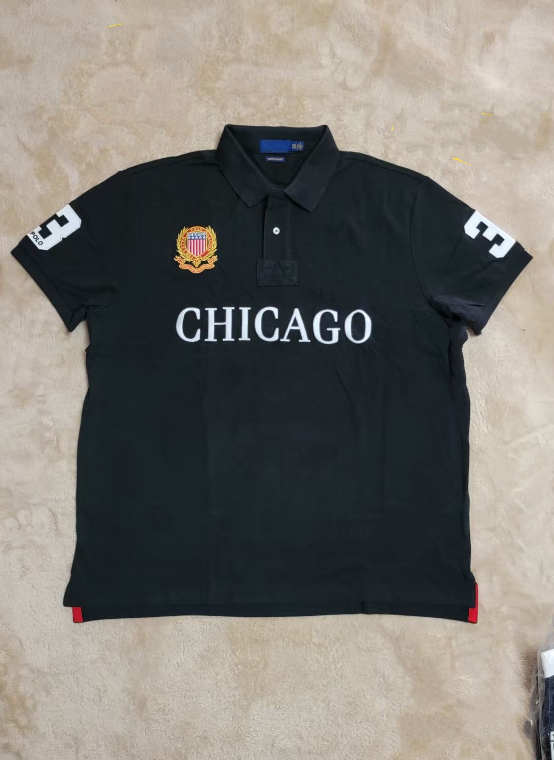 Designer Chicago Men's Short sleeved Cotton T-shirt with Color blocked Embroidery - Casual Fashion Size