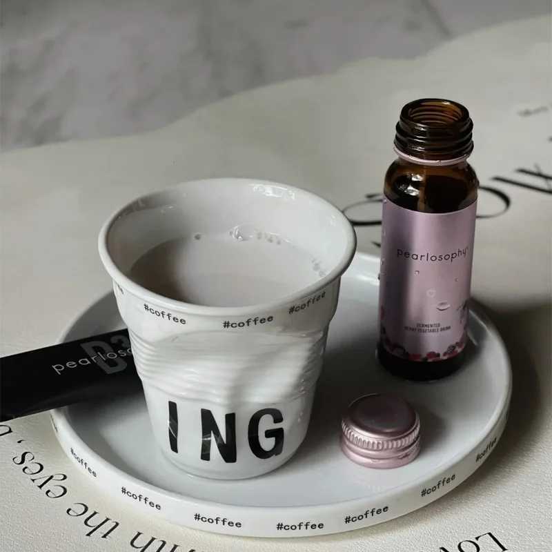 6/7-ounce Korean style coffee cup and cup white ceramic Nordic wrinkled cup 200ml drinking coffee cup Y240102