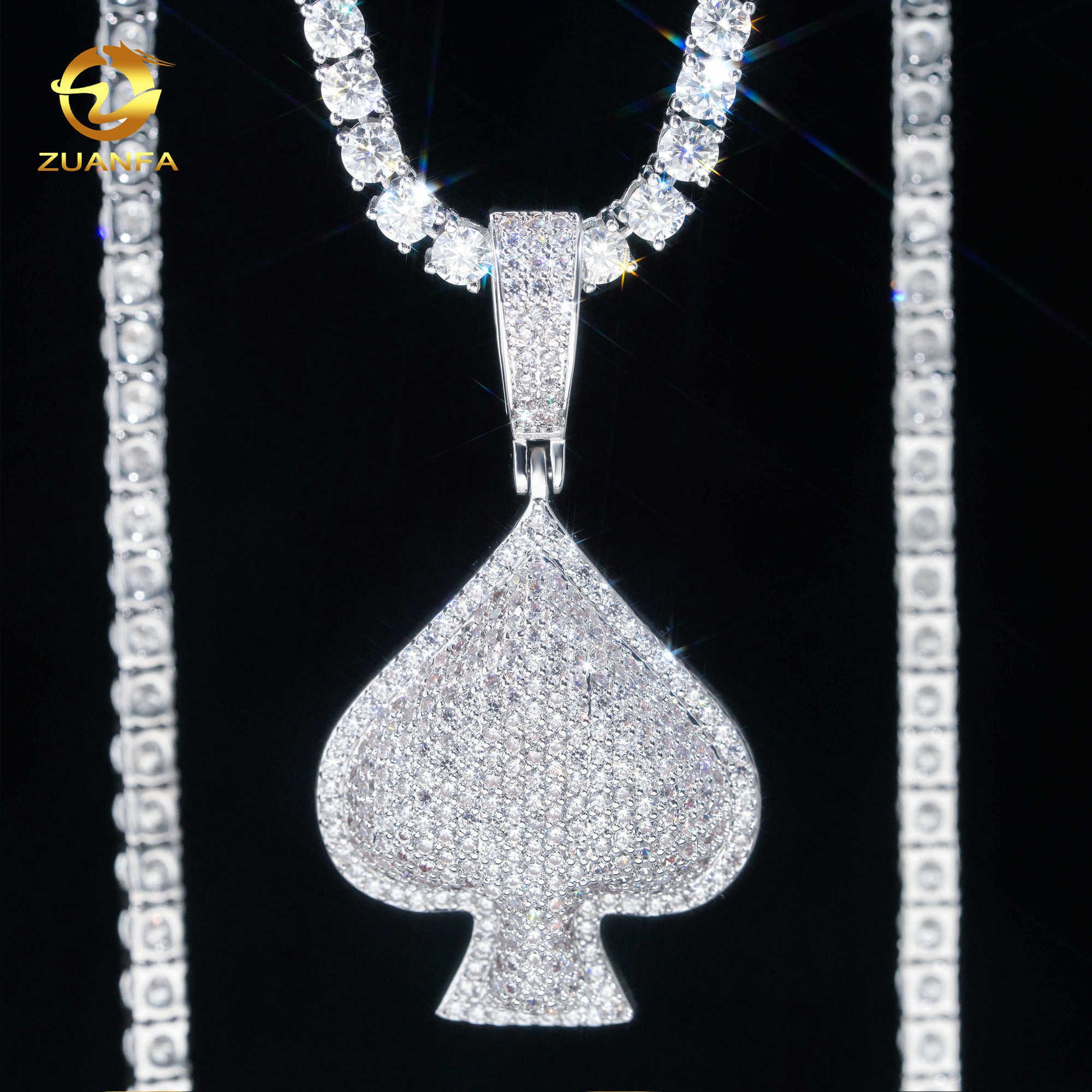 Fashion Playing Card Spade Custom Pendant 925 Silver Hip Hop pendant Bling Heart Spade VVS Moissanite Pendant for necklace