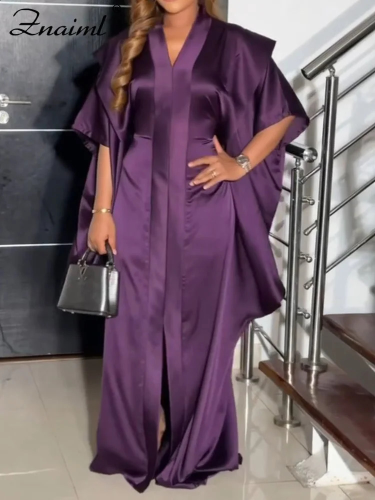 Znaiml Elegant African Purple Maxi Dress Womens V-neck Half Sleeve Straight Loose Evening Dress Party Festival Club Vestidos 241231