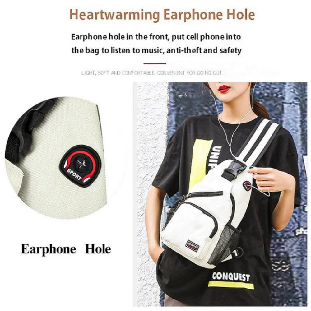 KISMIS Messenger Shoulder Multi-Functional Men's And Women's Chest Bag Travel Backpack With Headphone Hole