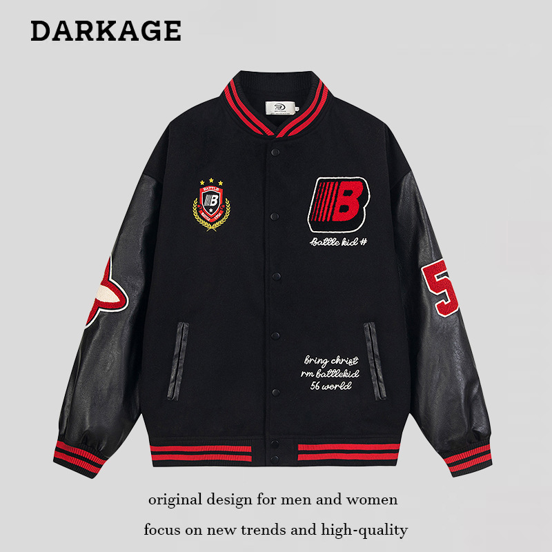 Men s Jackets Men Vintage Varsity Baseball Jacket Cartoon Animal Heart Flower Embroidery College Streetwear Harajuku Couple Bomber Coats 230808