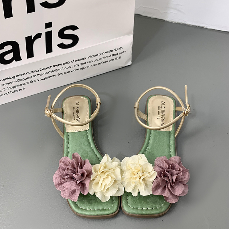 Free shipping flat sandals for womens designer sandals champagne beige green Summer beach slippers size 35-40