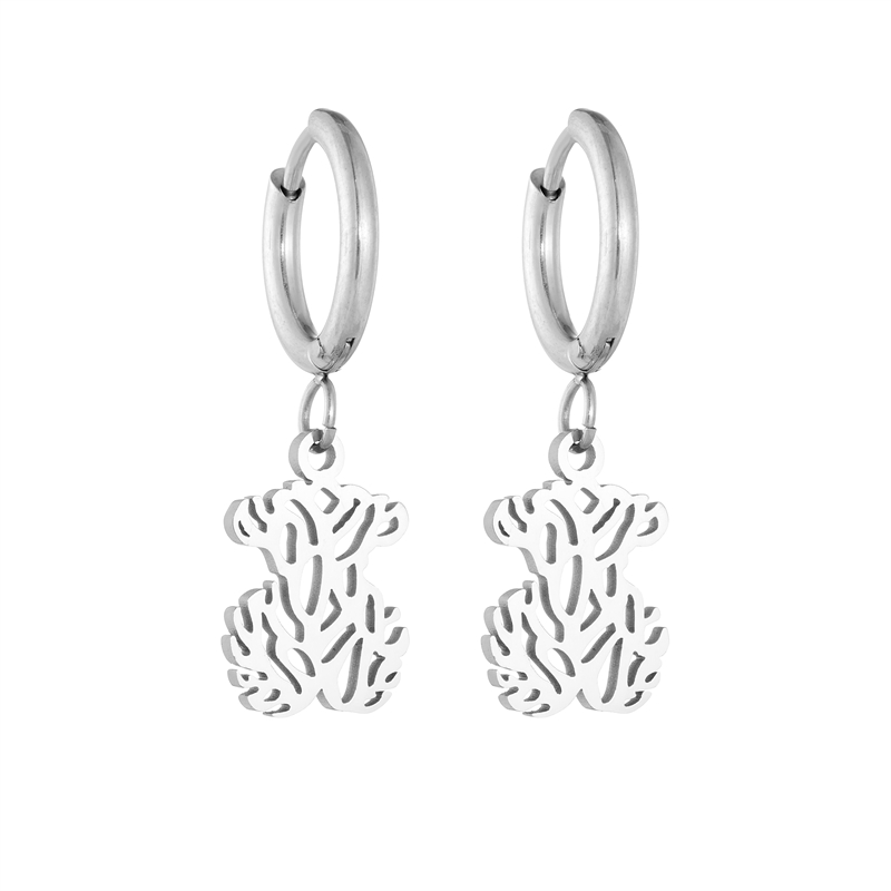 Hot sale Fashion Women Men Bear Silver Gold Stainless Steel Animal Span Letter Circle Hoop Earrings Jewelry A Gift