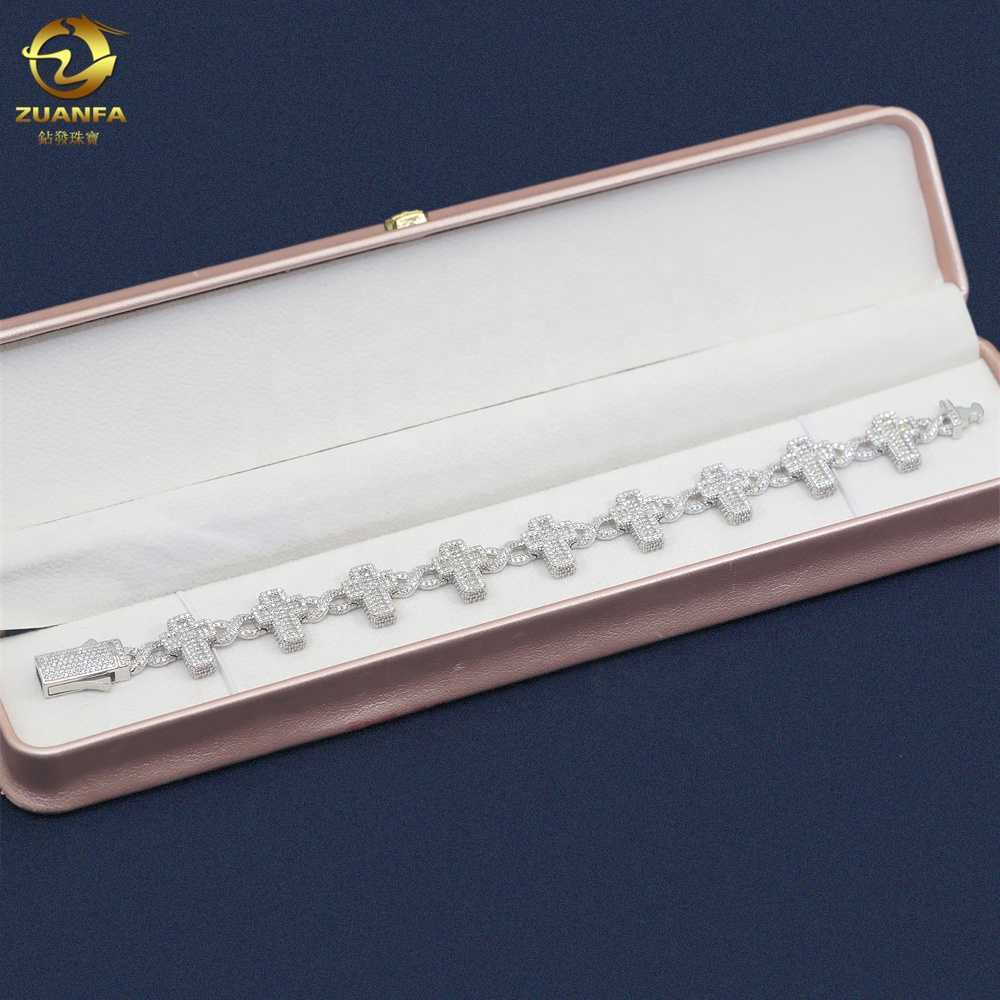Real 925 Silver Sterling VVS Moissanite Cuban Link Necklace Gold Hip Hop Bracelet Iced Out Diamond Infinity Cross Cuban Bracelet