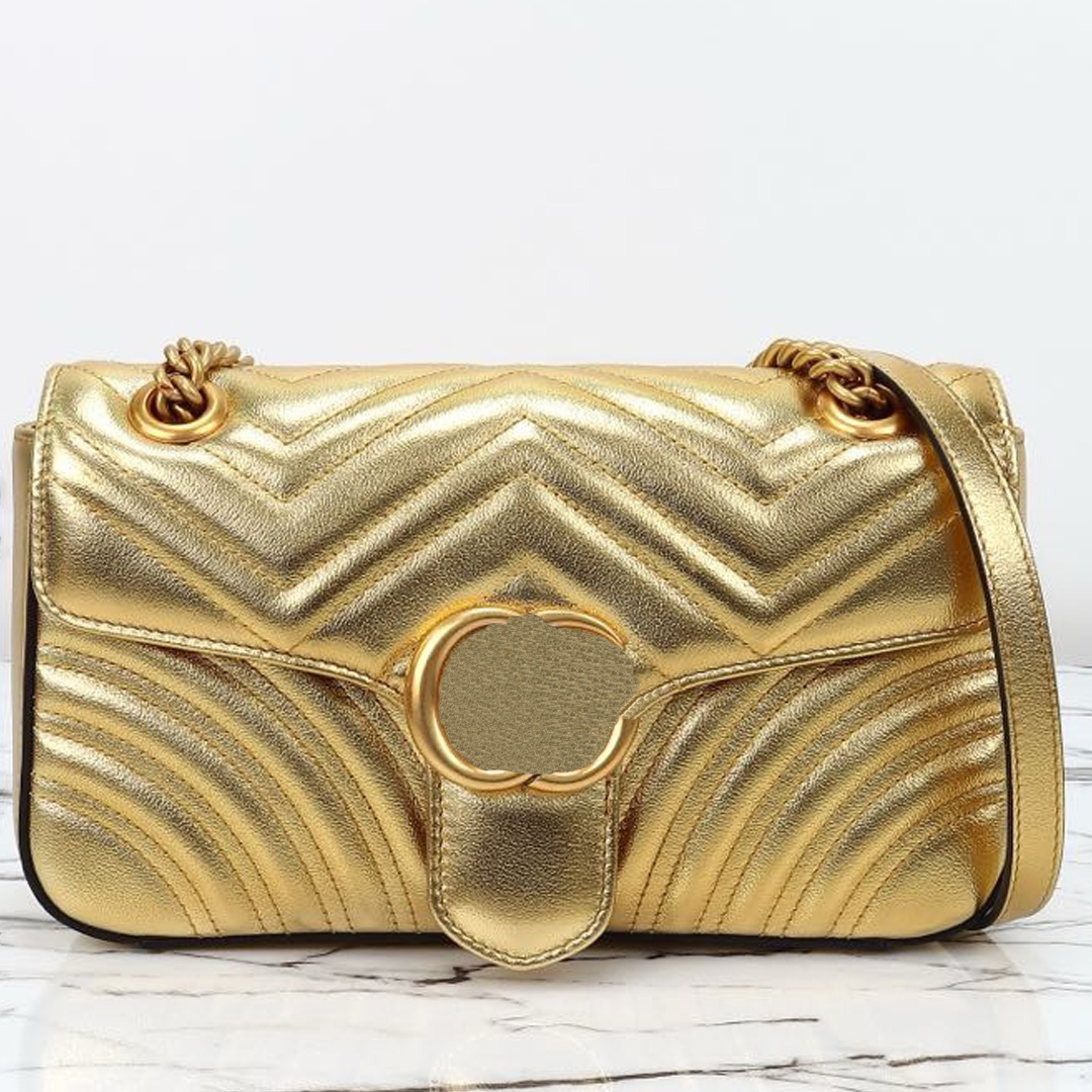 Ladies Handbag Mirror Leather Luminous Crystal Signature Handbag Metal Silver Leather Bag Sliding Chain Belt Designer Bag with Spring Lid Flip Cover 443497