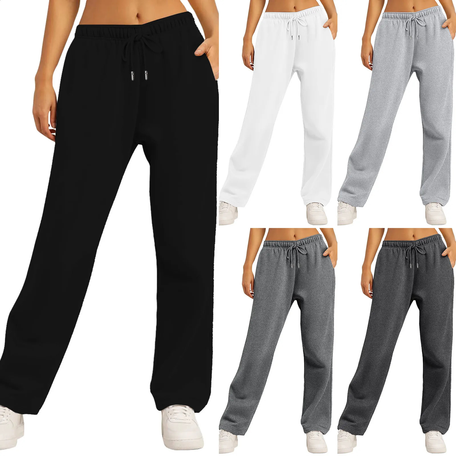 Womens Trousers Sport Jogging Fleece Lined Sweatpants Straight Leg Pants Bottom Joggers Workout Sweatpants Bottom Basic Pants 241223