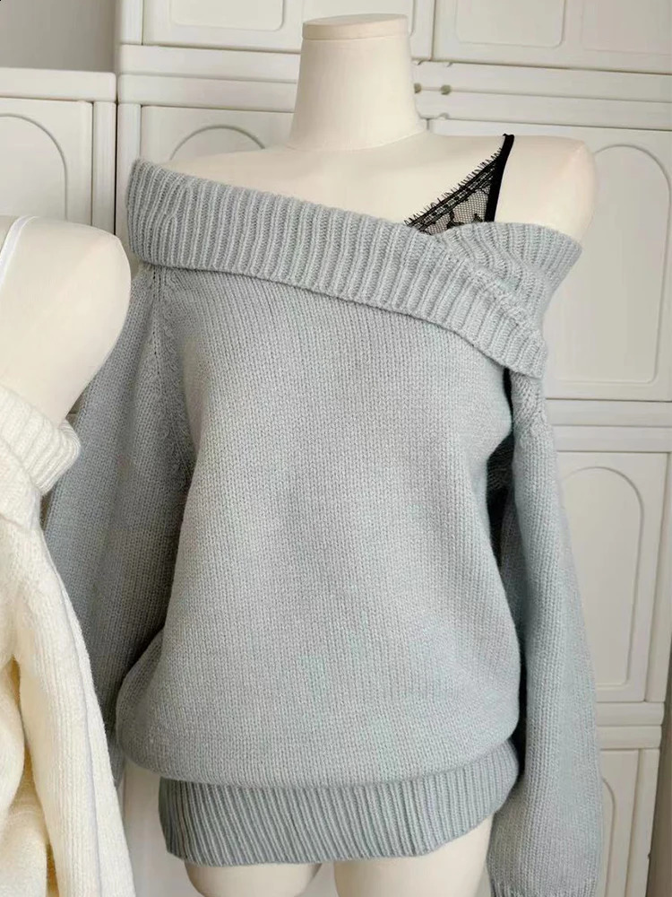 Winter womens Mori Girl Coquette two-piece knitted Korean shoulder 2000s retro long sleeved sweater Gyaru shoulder 241231