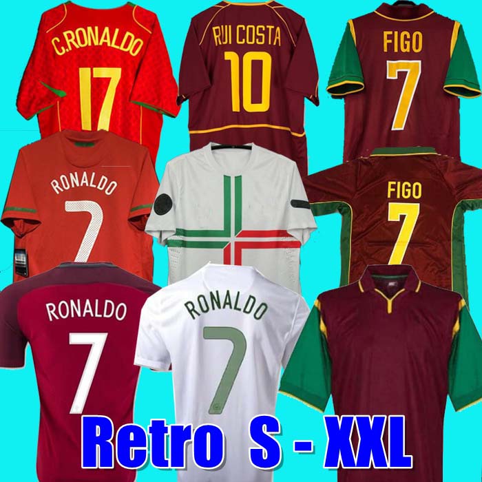 Retro Soccer Jerseys RONALDO 1998 1999 2010 2012 2002 2000 2004 2006 16 18 Rui Costa Figo Nani Football Shirts 1966 72 96 1997 jersey DECO Portuguesa portuga