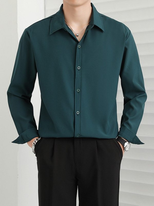 H501 Men's shirt casual business fashion good cotton loose solid color long sleeve