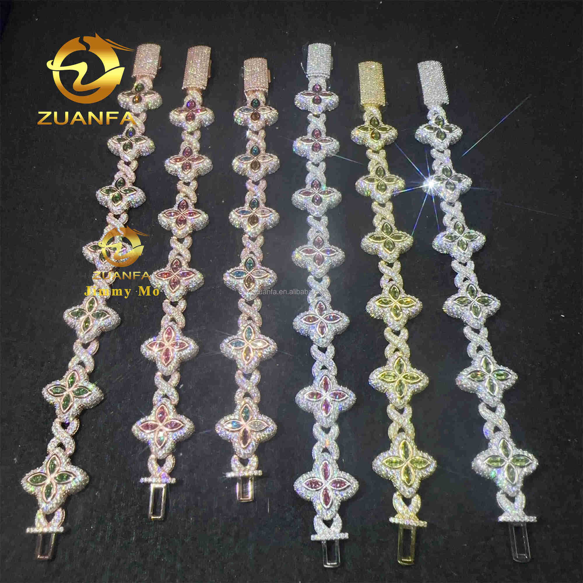New Arrivals Stock Fashion 925 Silver Marquise Flower Hip hop Jewelry Iced out Moissanite Diamond Infinity Cuban Bracelet Men