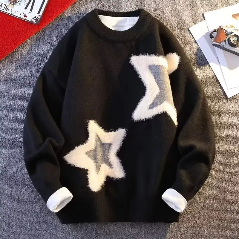 Sweater Mens Fashion Thick Warm Knitted Jumper Sweaters 2024 Fall Winter Korean Fashion Harajuku Men Printed Pullovers 241231