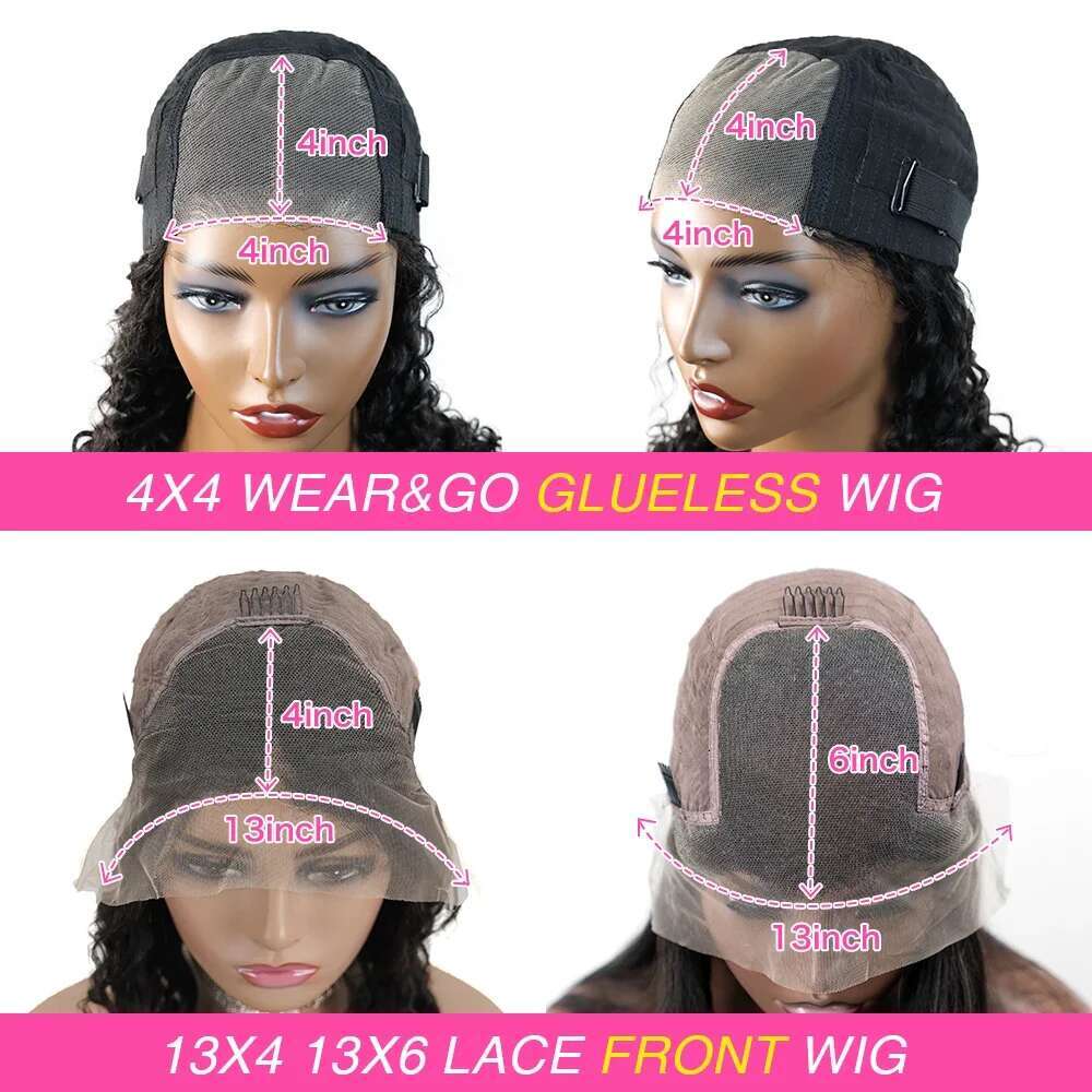 Glueless Kinky Curly Wigs 250% 13X6 HD Frontal Wear Go Deep Wave Lace Front Human Hair 4X4 Closure Wig