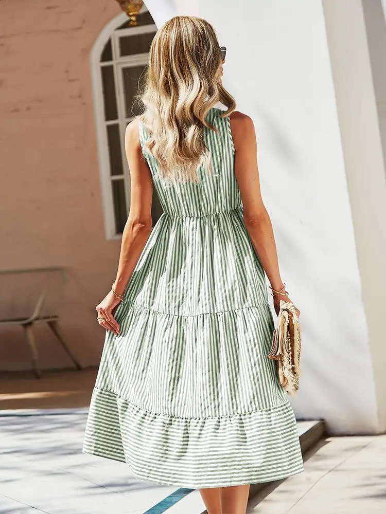 Womens Retro Bohemian Summer Dress Womens Sleeveless Casual Holiday Striped Shirt Womens Sundress Dress Womens Robe Vest 241231