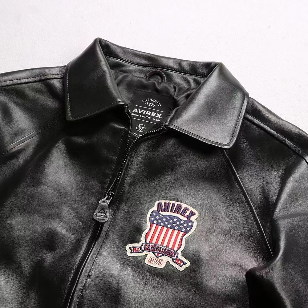 Men's Genuine Leather Jacket French 1.8mm Thick Sheepskin High-grade Embroidery Brand Vintage Classic Baseball Coat