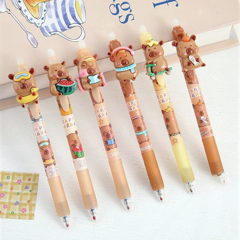 36 Pcs Wholesale Capibara Erasable Press Blue Gel Pen Capybara Student 05mm Writing Supplies 241231