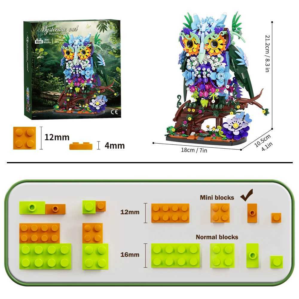 1241 Owl Animal Flower Building Toy Set MOC Flower Collection Model Home Decoration Office Art Halloween Christmas Gift W250102