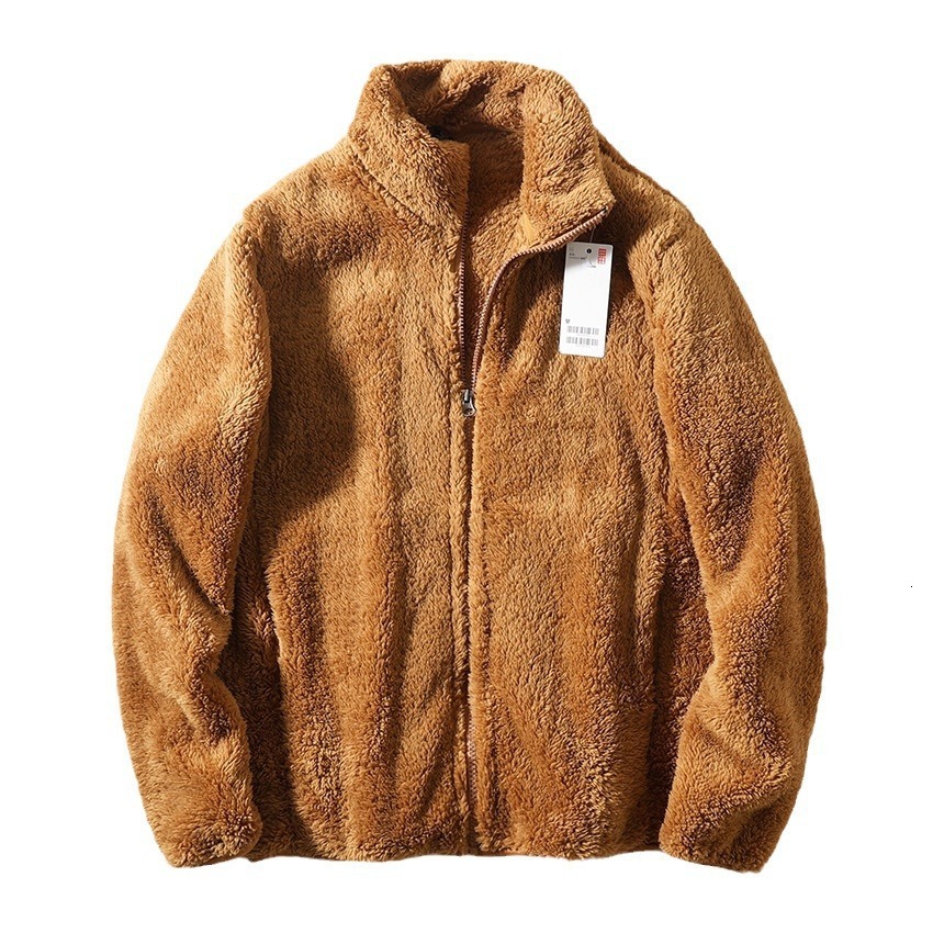 Mens long wool lambhair long sleeved stand up collar jacket with fleece jacket 419505 produced in the fitting room 2024