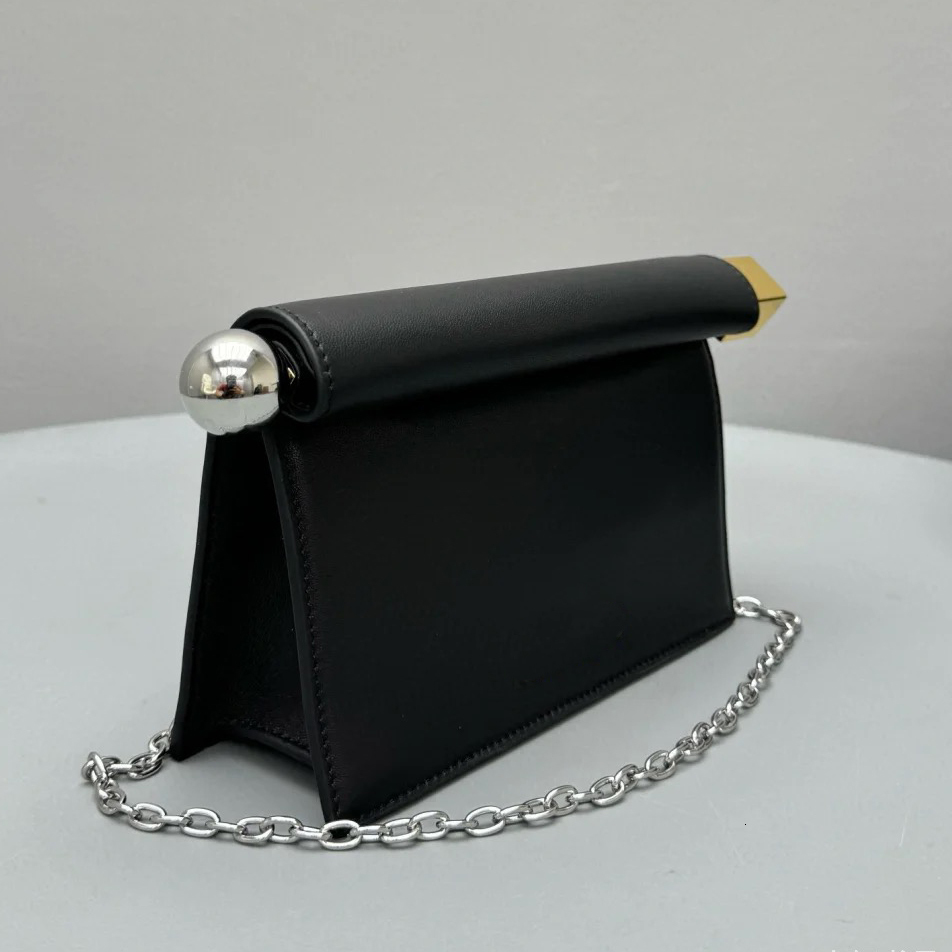 Sheepskin Rolled Edge Folding Women 2025 High Quality Chain Shoulder Crossbody Genuine Leather Evening Clutch Bag
