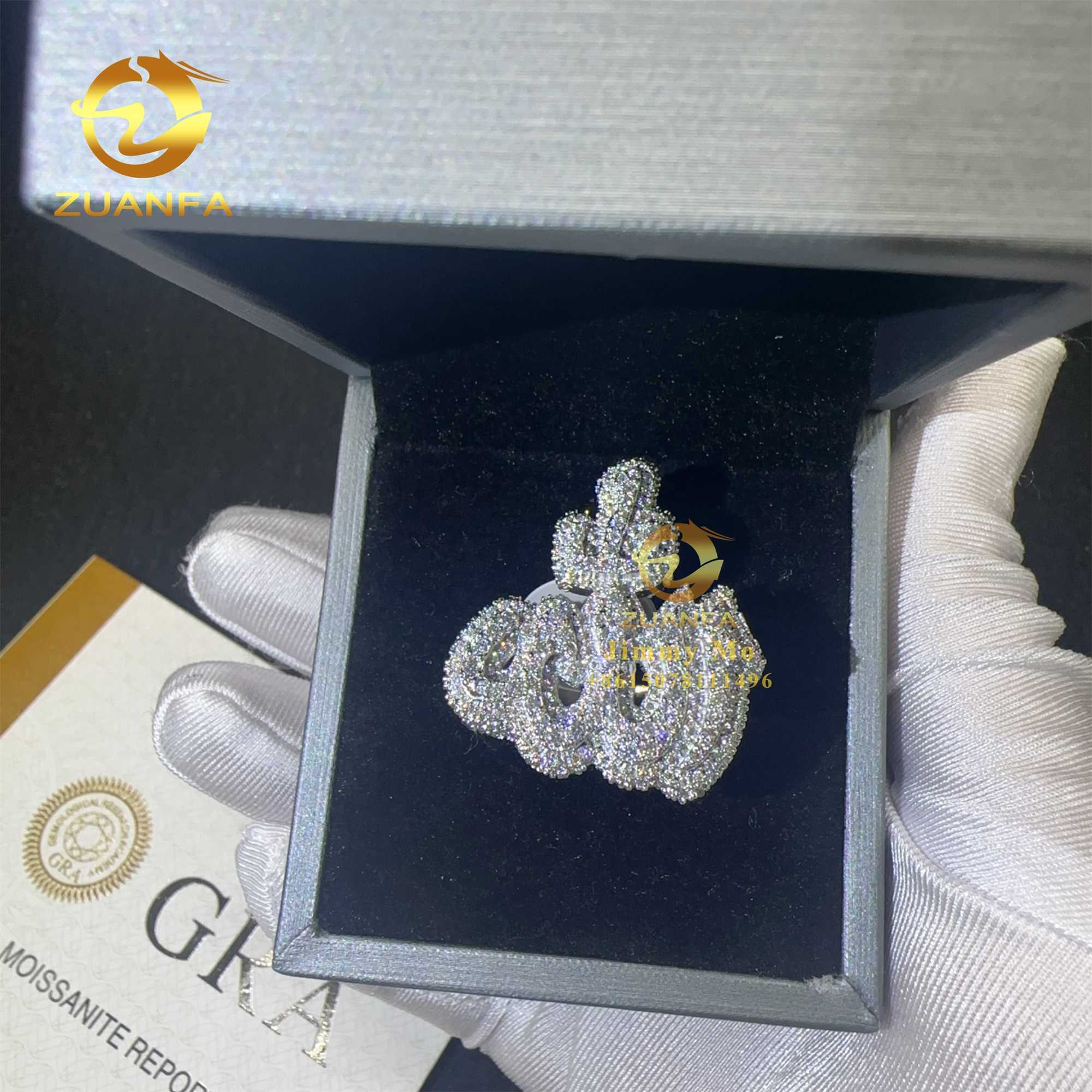 2024 New Design Buss Down GRA Certificates Religious 925 Sterling Silver VVS Moissanite Diamond Hip Hop Iced Out Allah Ring Men