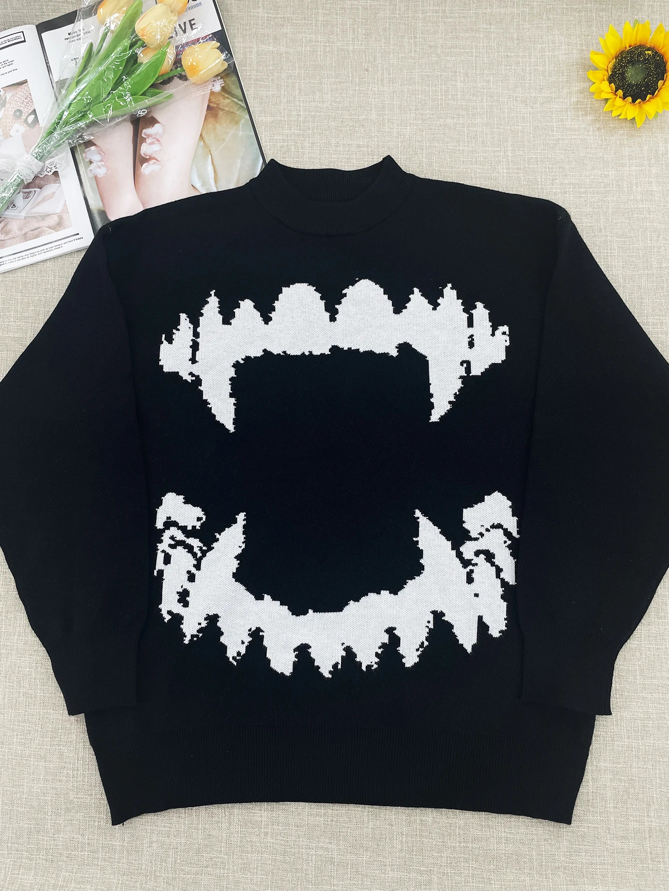 2024 Y2K Retro Sweater In Autumn And Winter Y2K Teeth Marks Pattern Sweater Winter Harajuku Sweater Unisex Aesthetic Clothes 241231