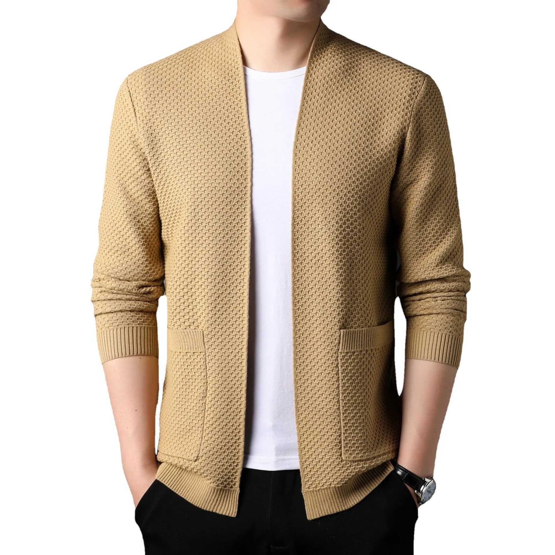 New Arrival Spring and autumn fashion slim fit knitted cardigan mens solid color sweater jacket knitted casual Korean sweater mens jacket Z250102