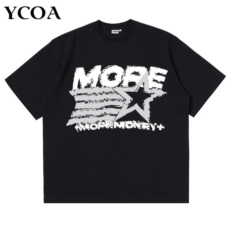 Men Tshirt Oversized Cotton Star Y2k Streetwear Harajuku Short Sleeve Tee Tops Graphic Vintage Aesthetic Korean Fashion Clothing 241231