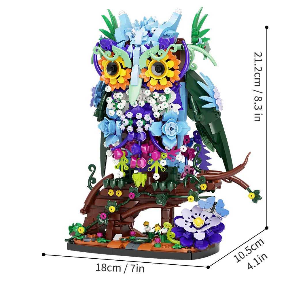 1241 Owl Animal Flower Building Toy Set MOC Flower Collection Model Home Decoration Office Art Halloween Christmas Gift W250102