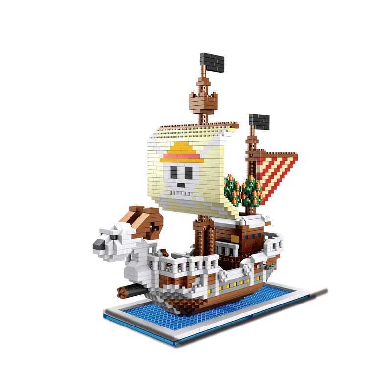One piece pirate ship building block animation thousand sunny and happy Luffy Shanks Boa mini building block childrens toy pictures W250102