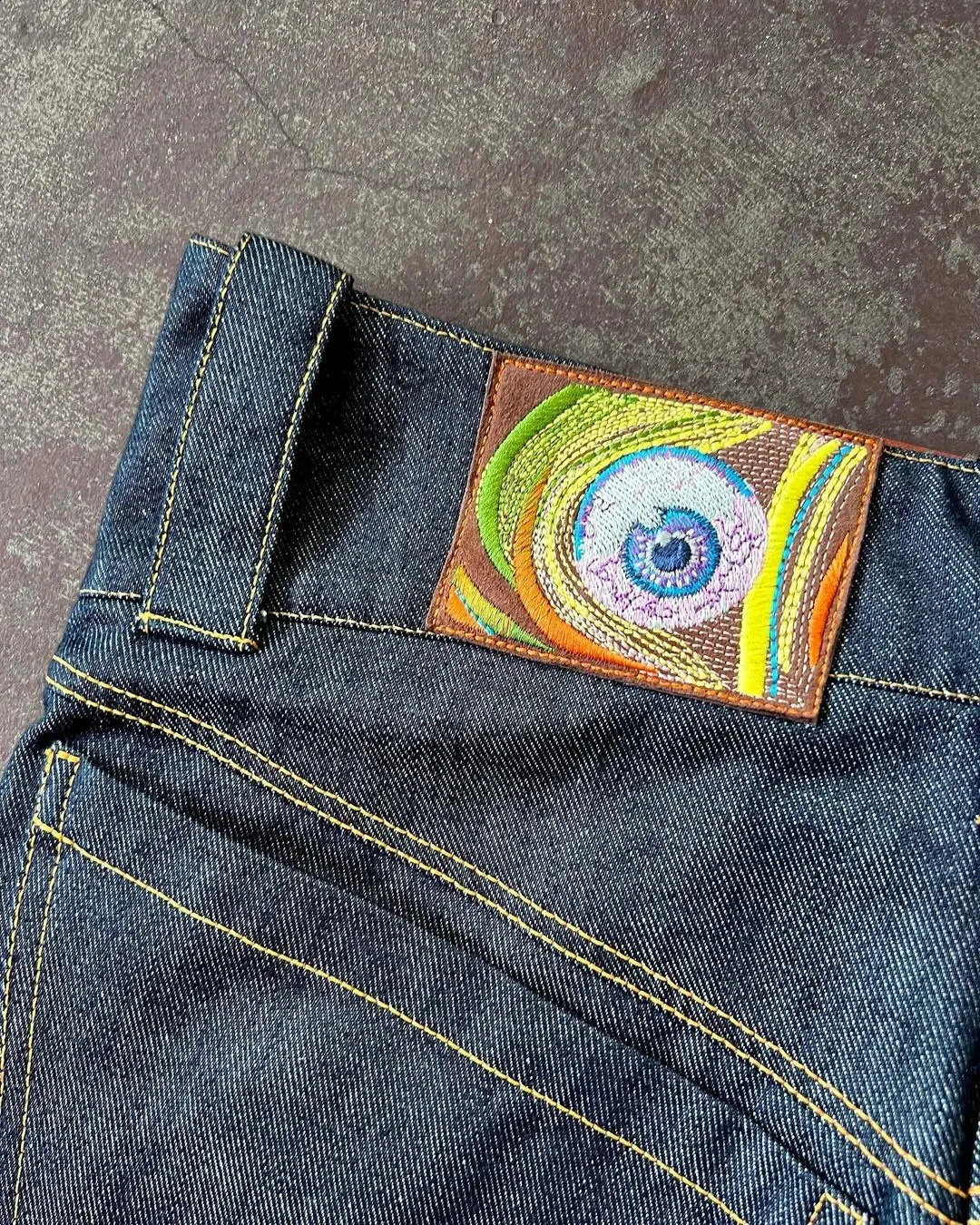 Street jeans Y2K Harajuku Gothic retro hip-hop embroidered pocket jeans mens and womens high waist wide leg mens jeans 241231