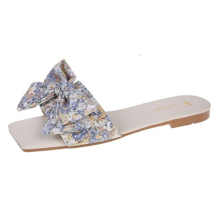 Ddmywed Summer Small Floral Bow Slippers For Women's New Outdoor Casual Vacation Style Flat Bottomed Beach Sandals Chinese Brand Shoes F0102-13 d