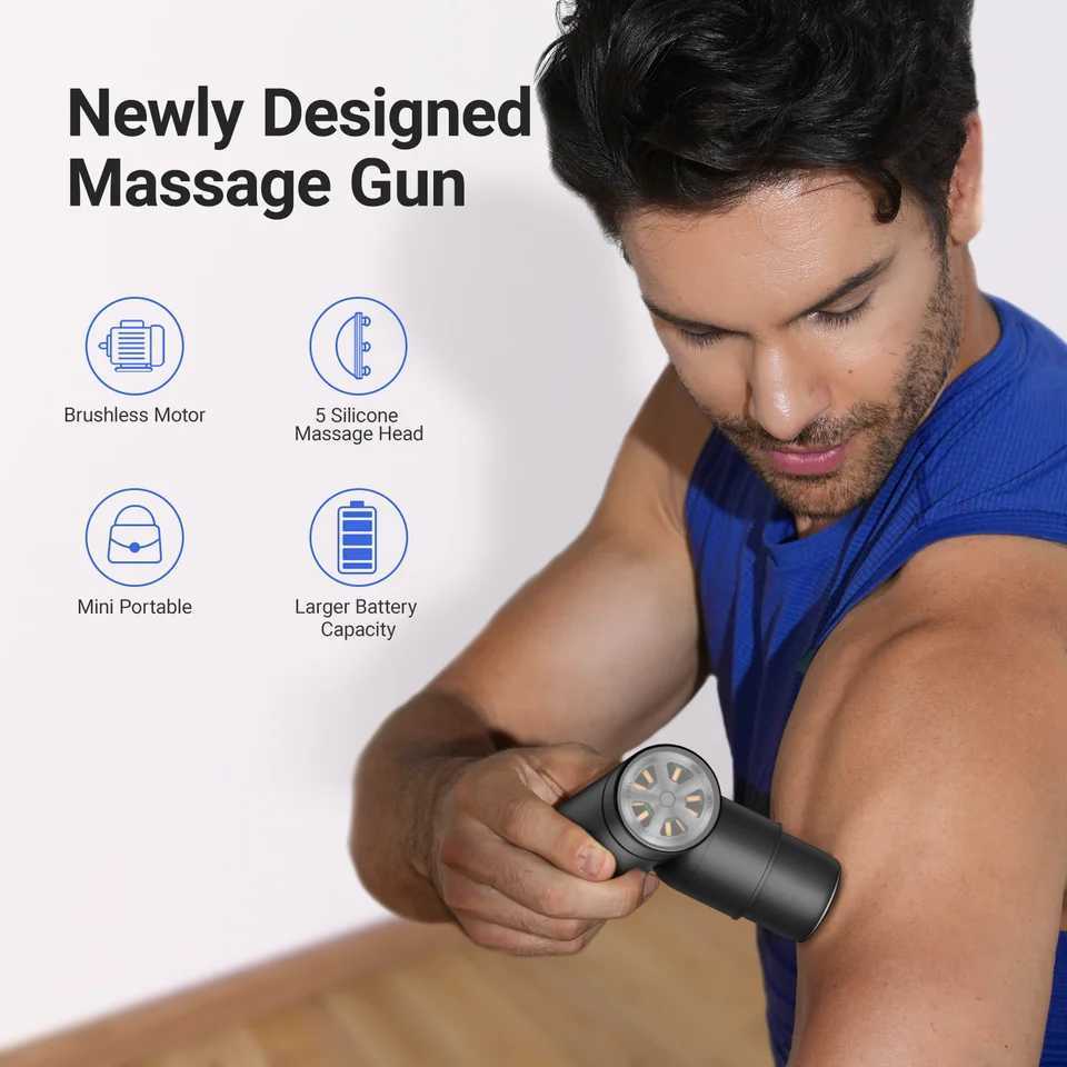 MERACH mini massage gun with 8mm magnification Percussion massage tool with 5 massage heads portable handheld muscle massagerW250102