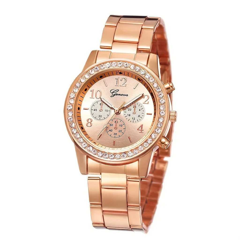 6-piece rose gold luxury womens ring necklace earrings rhinestones fashionable wrist casual womens braceletXJ250304