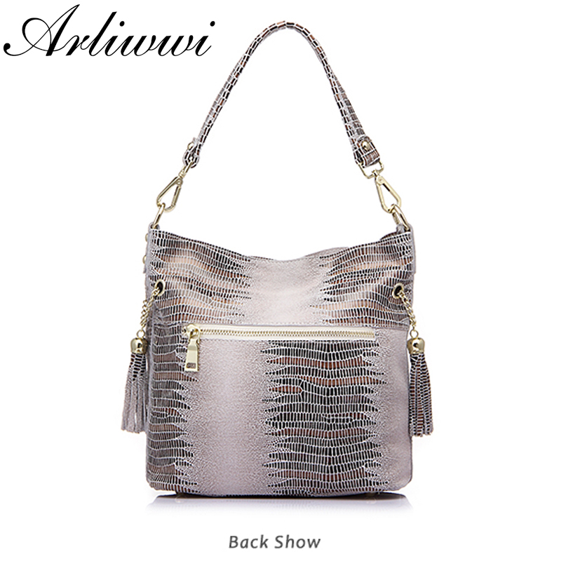 100% Genuine Women's Shoulder Handbags Shiny Emed Lady Suede Cowhide Real Leather Bags New Cross Body Bucket Bag