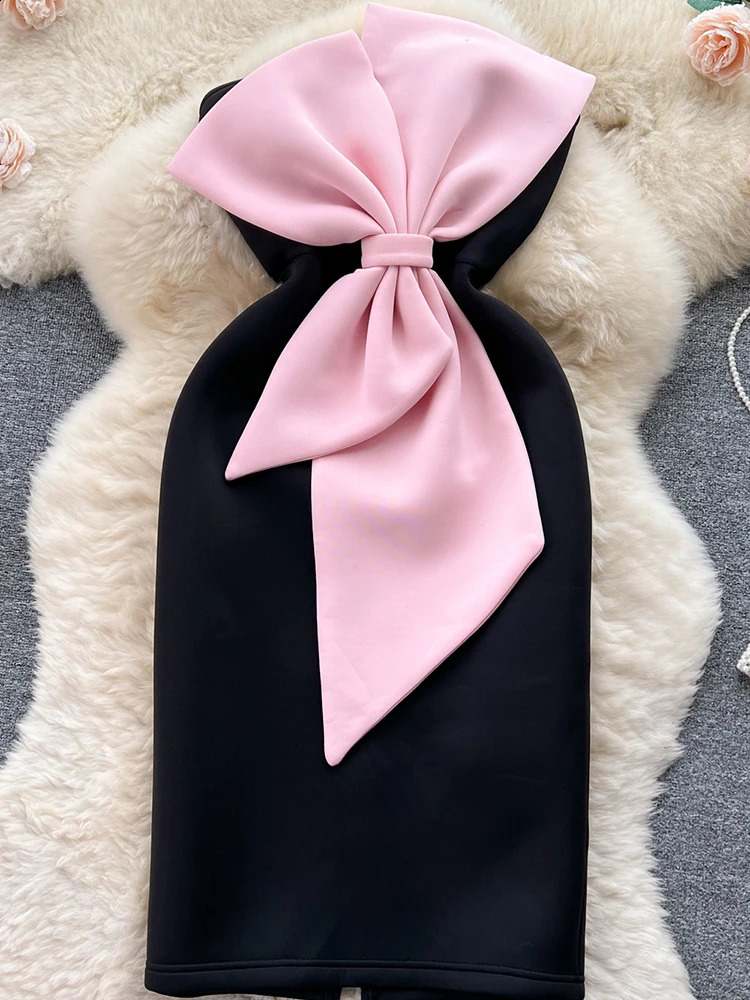 XFPV Womens Sleeveless Three way Bow A-line Ultra Thin Dress Vestidos Y2k Sweet Korean Fashion Trend Spring and Autumn 2025 SM8116 241231