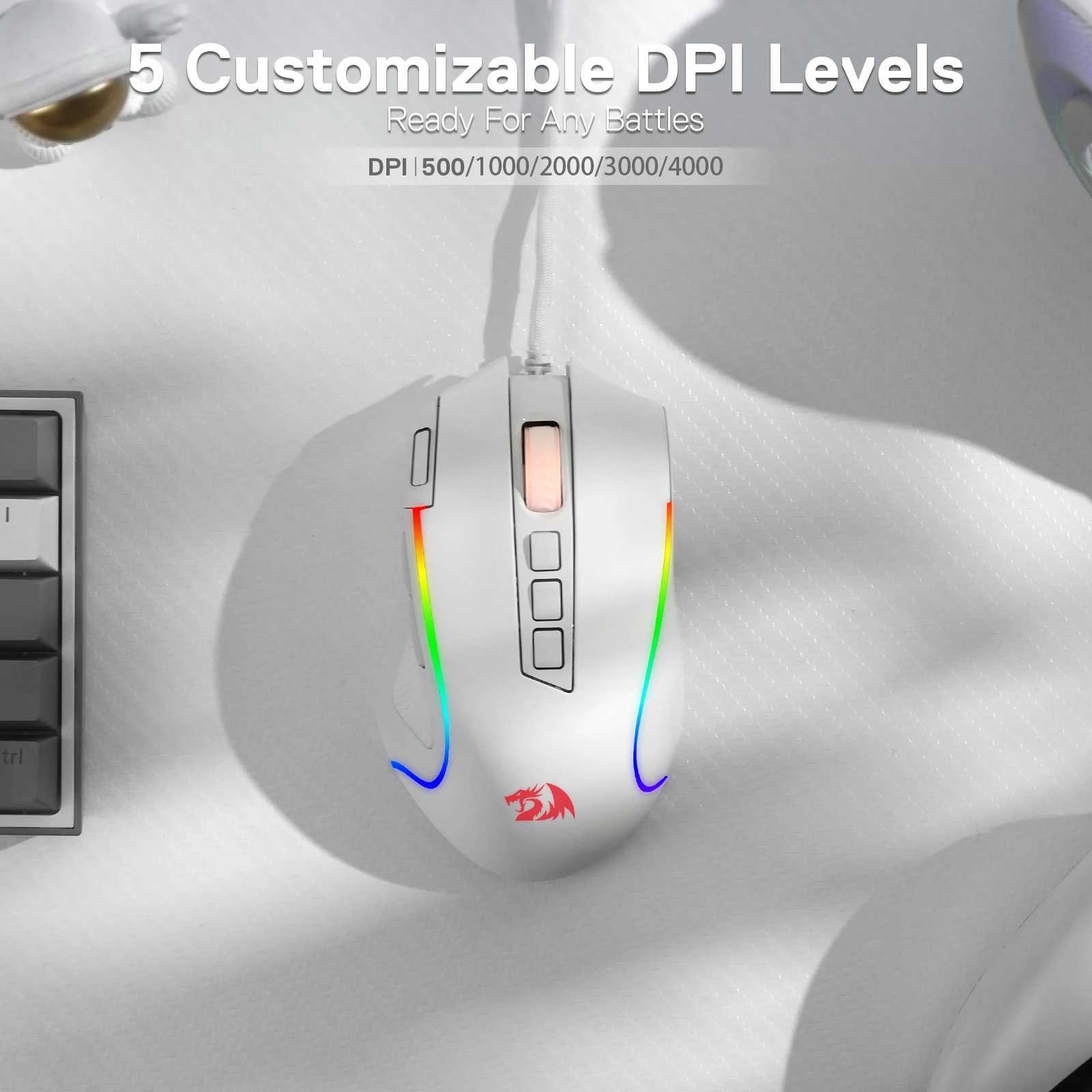 New Arrival Redragon M612 Predator RGB Gaming Mouse 8000 DPI Wired Optical with 11 Programmable Buttons White T250102